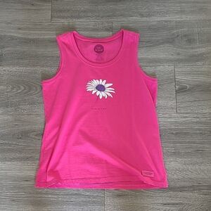 Life Is Good Pink Tank Top with Daisy Graphic